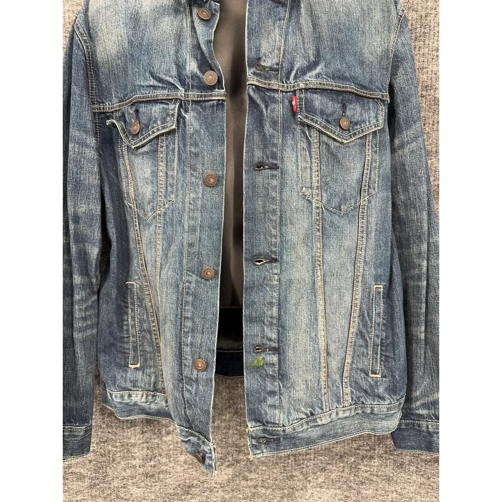 Levis Denim Jacket Mens XL Blue Button Front Faded Distressed Western Casual